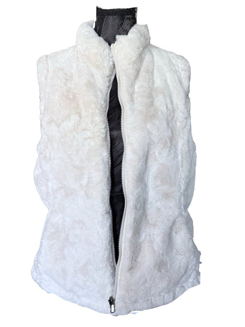 Amazon Luxe Reversible Chevron Quilted & Plush Faux Fur Puffer Vest - MEDIUM